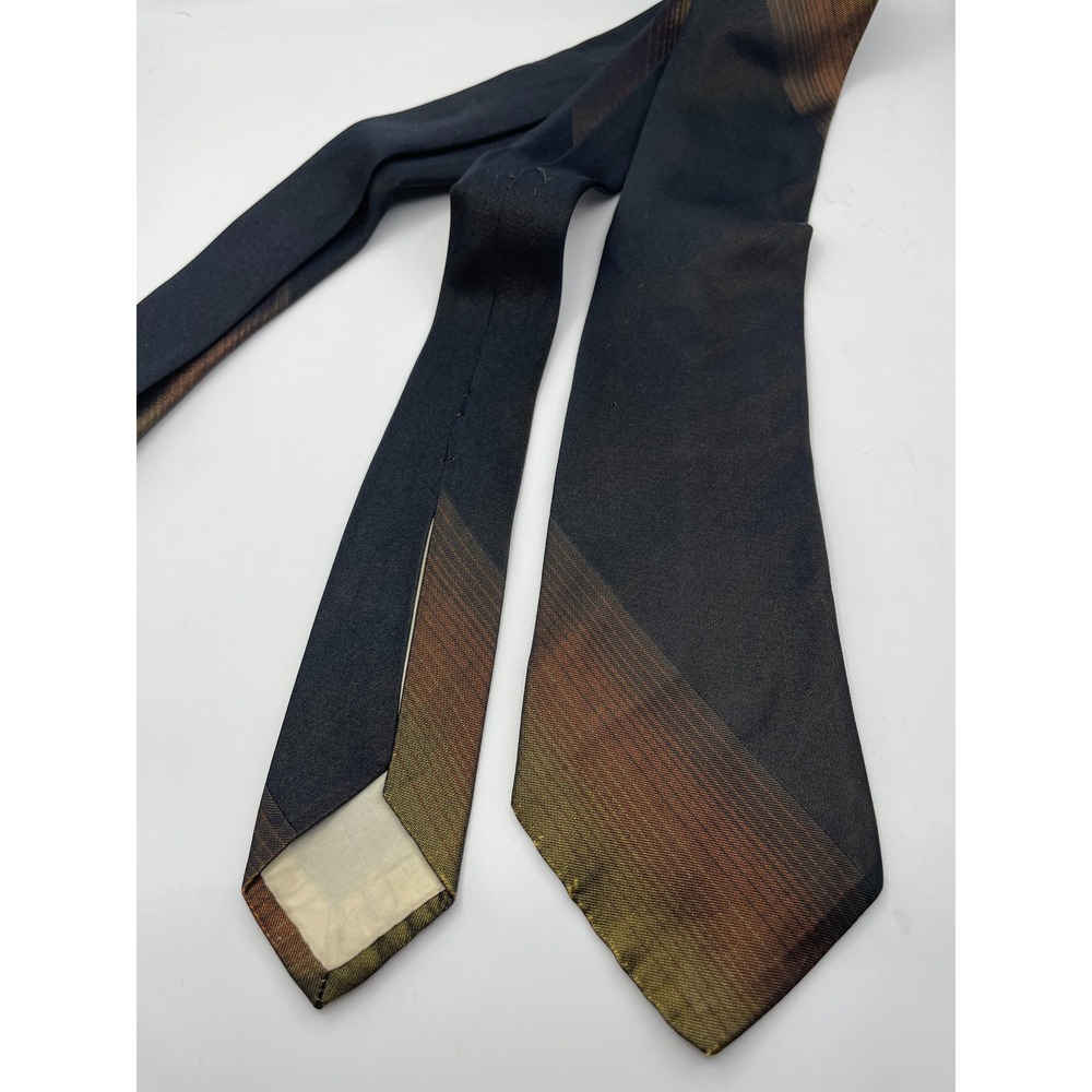 Vintage Black Bronze Gold Gradient Diagonal Stripe Woven Necktie 3 Inch Width